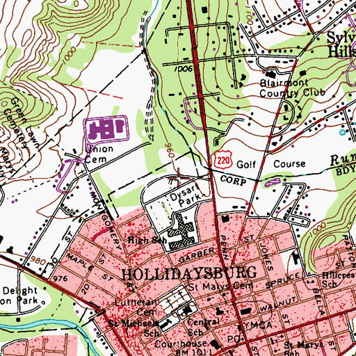 Topographic Map of Dysart Park, PA
