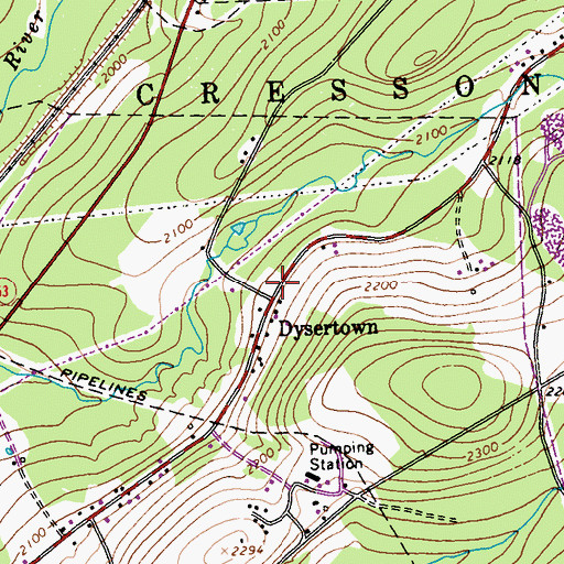Topographic Map of Dysertown, PA