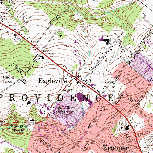 Topographic Map of Eagleville, PA