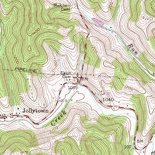 Topographic Map of Eakin Cemetery, PA