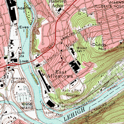 Topographic Map of East Allentown, PA