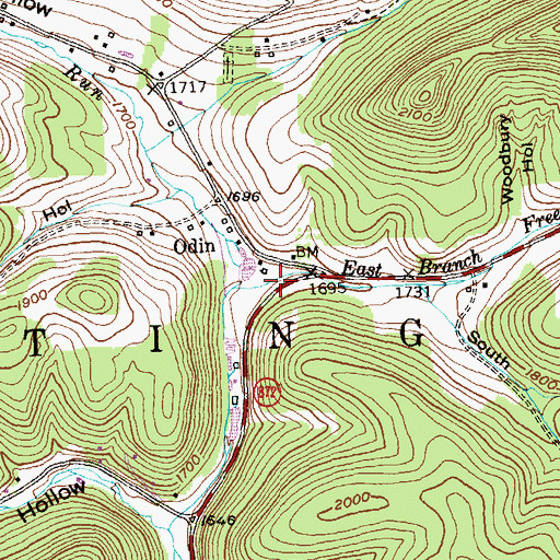 Topographic Map of East Branch Freeman Run, PA