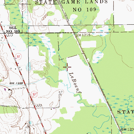 Topographic Map of East Branch LeBoeuf Creek, PA