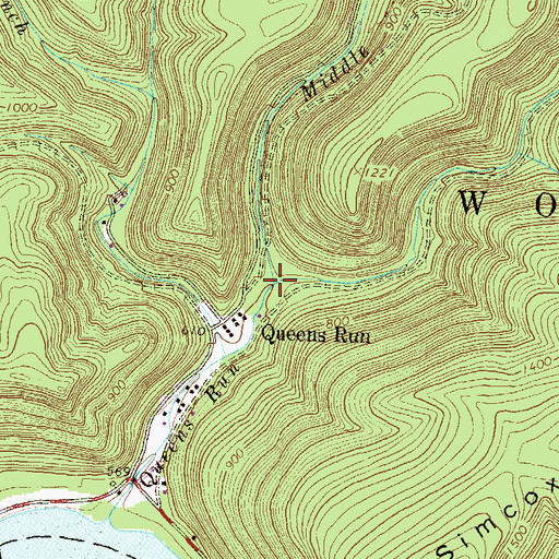 Topographic Map of East Branch Queens Run, PA