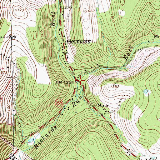 Topographic Map of East Branch Richards Run, PA