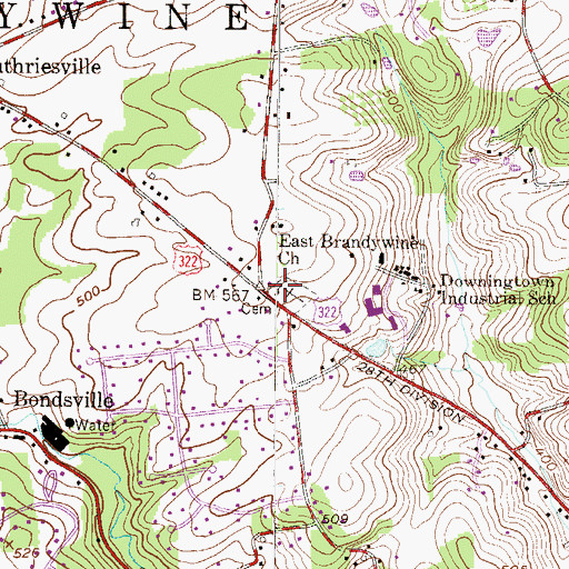 Topographic Map of East Brandywine Church, PA