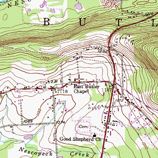 Topographic Map of East Butler Chapel, PA