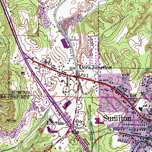 Topographic Map of Dora Junction, AL