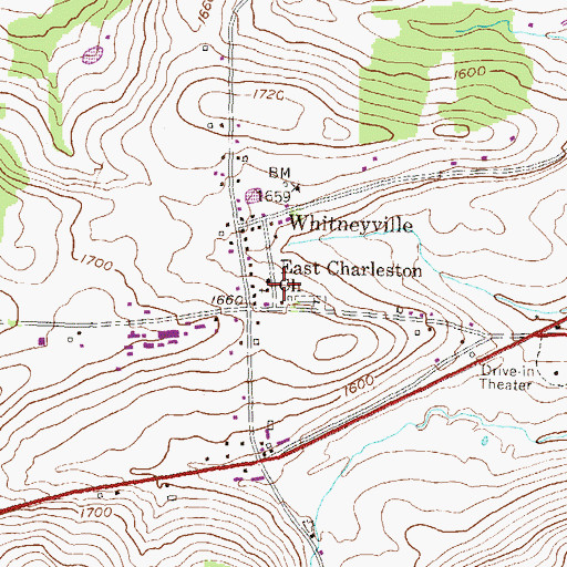 Topographic Map of East Charleston Church, PA