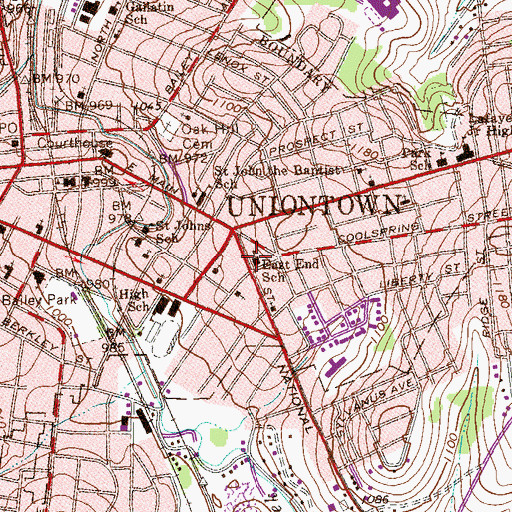 Topographic Map of East End School, PA