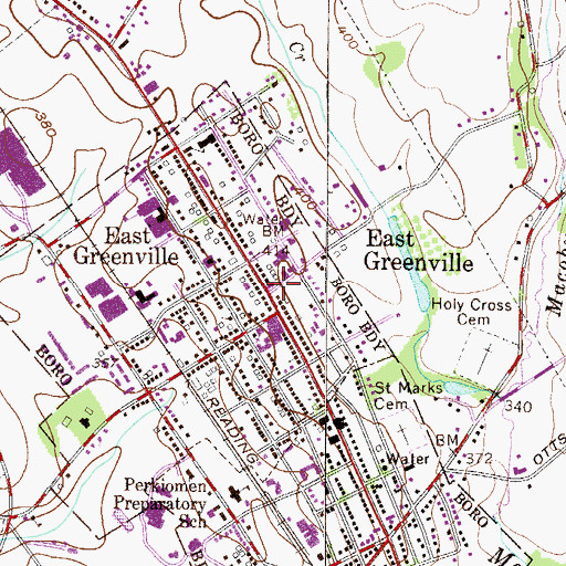 Topographic Map of East Greenville, PA