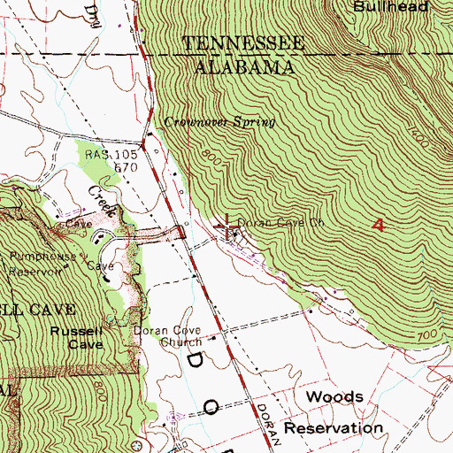 Topographic Map of Doran Cove Church, AL