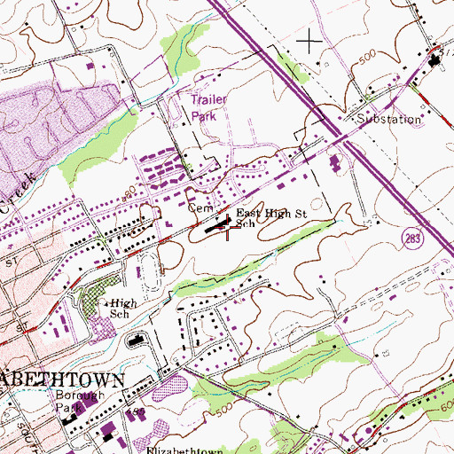 Topographic Map of East High State School, PA
