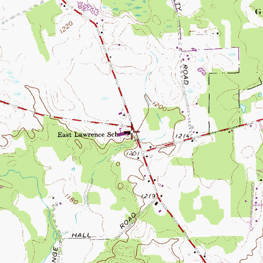 Topographic Map of East Lawrence School, PA