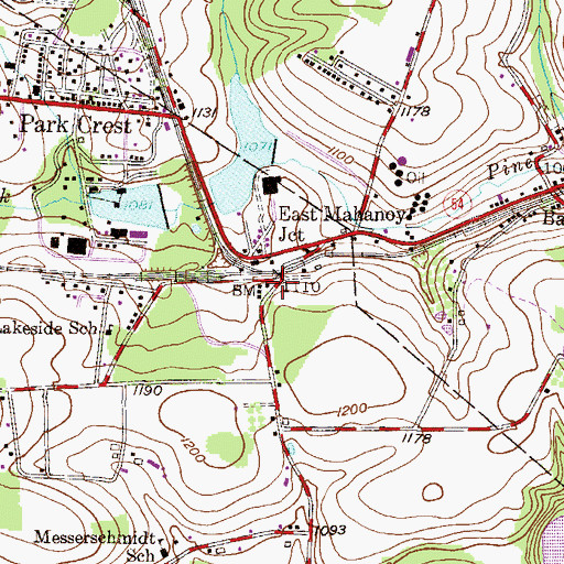 Topographic Map of East Mahanoy Junction, PA