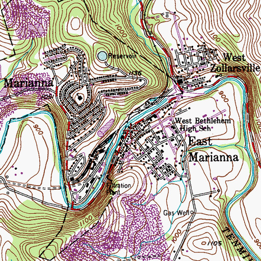 Topographic Map of East Marianna, PA
