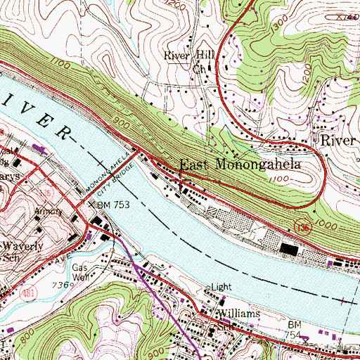 Topographic Map of East Monongahela, PA