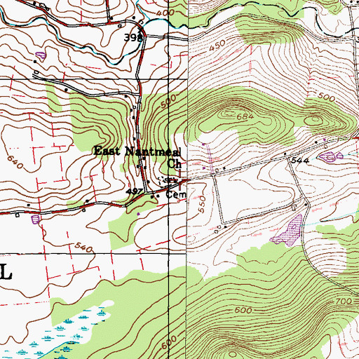 Topographic Map of East Nantmeal Church, PA