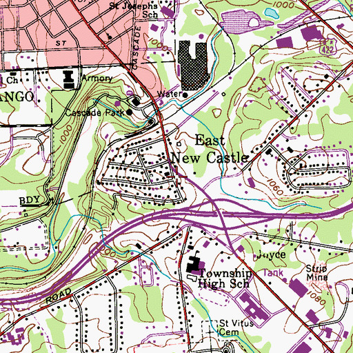 Topographic Map of East New Castle, PA