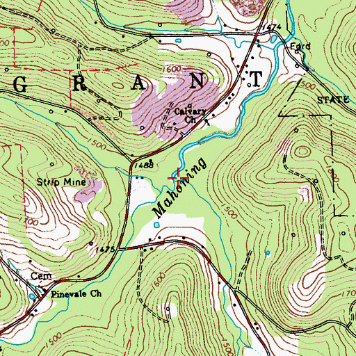 Topographic Map of East Run, PA