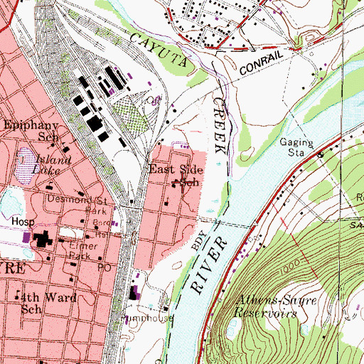 Topographic Map of East Side School, PA