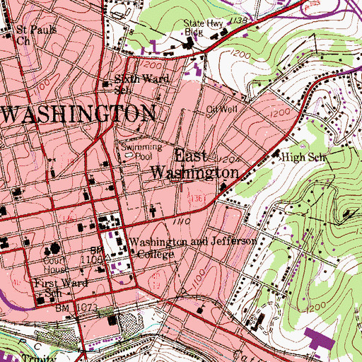 Topographic Map of East Washington, PA
