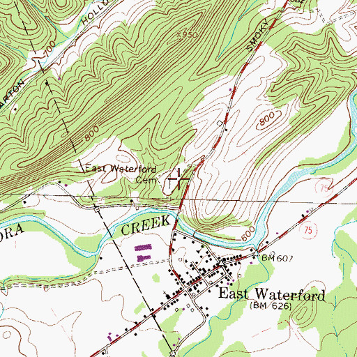 Topographic Map of East Waterford Cemetery, PA