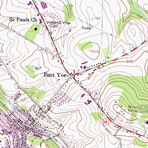 Topographic Map of East Yoe, PA