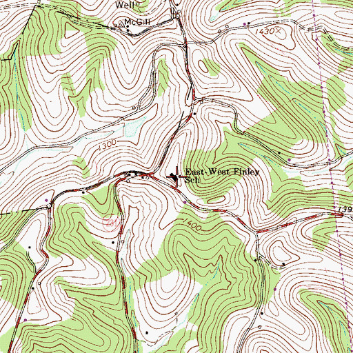 Topographic Map of East-West Finley School, PA