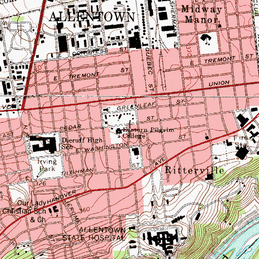 Topographic Map of Eastern Pilgrim College, PA