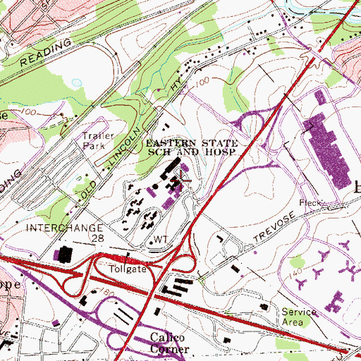 Topographic Map of Eastern State School and Hospital, PA