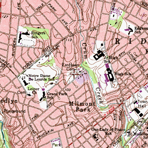 Topographic Map of Eastlawn Cemetery, PA