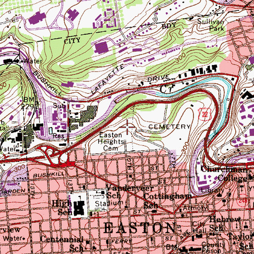 Topographic Map of Easton Heights Cemetery, PA