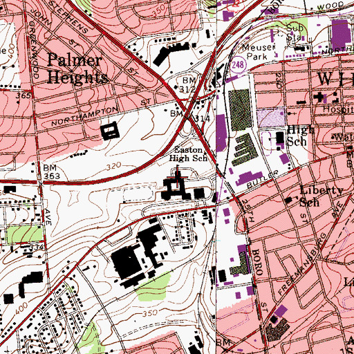 Topographic Map of Easton High School, PA