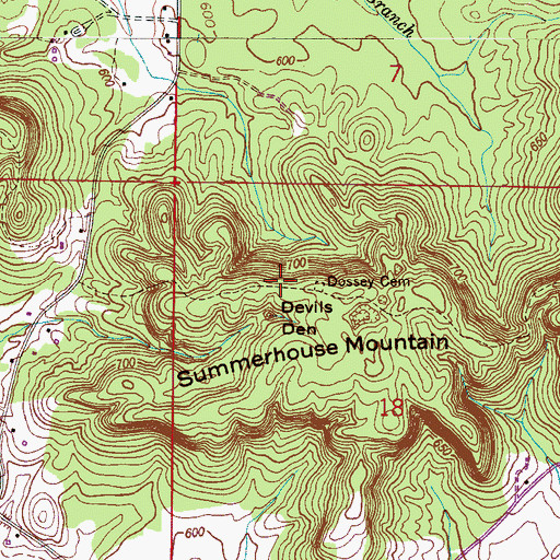 Topographic Map of Dossey Cemetery, AL