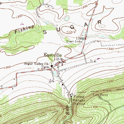 Topographic Map of Eastville, PA