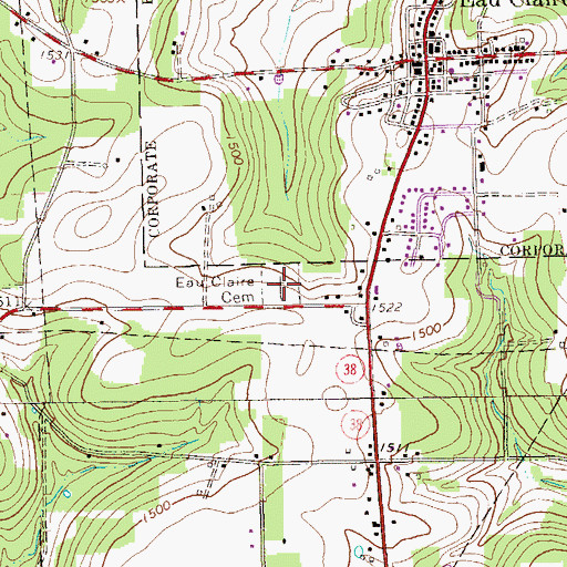 Topographic Map of Eau Claire Cemetery, PA