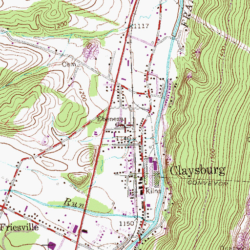 Topographic Map of Ebeneza Church, PA