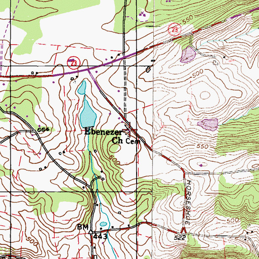 Topographic Map of Ebenezer Church, PA