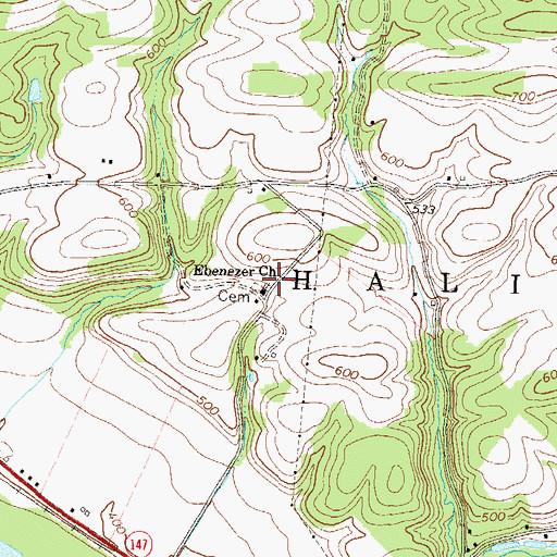 Topographic Map of Ebenezer Church, PA