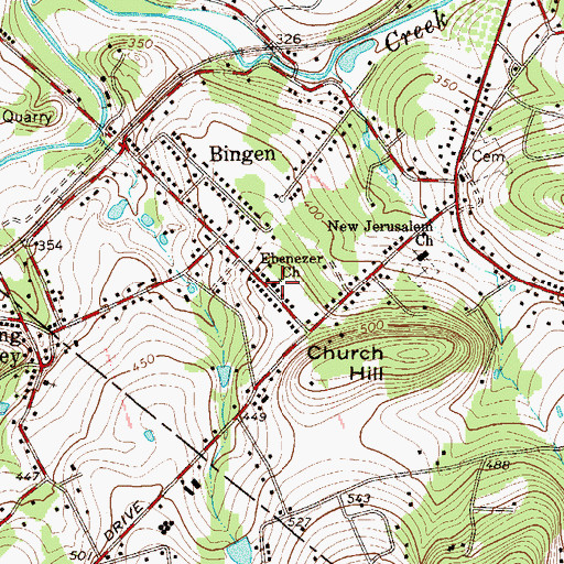 Topographic Map of Ebenezer Church, PA