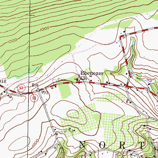Topographic Map of Ebenezer Church, PA