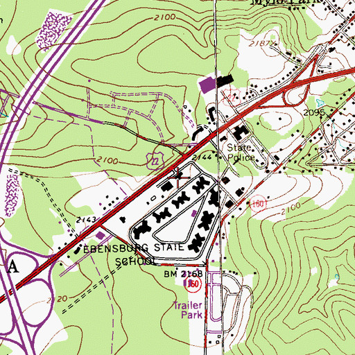 Topographic Map of Ebensburg State School, PA