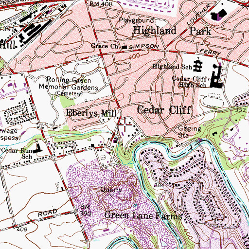 Topographic Map of Eberlys Mill, PA