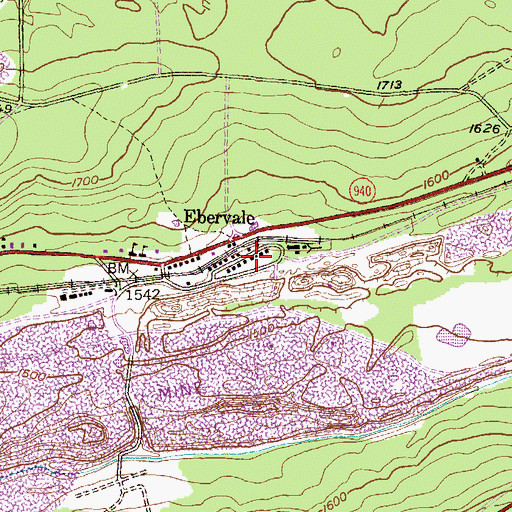 Topographic Map of Ebervale, PA