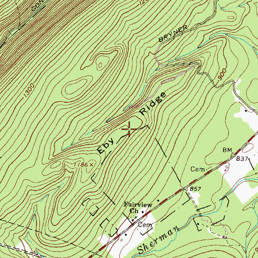 Topographic Map of Eby Ridge, PA