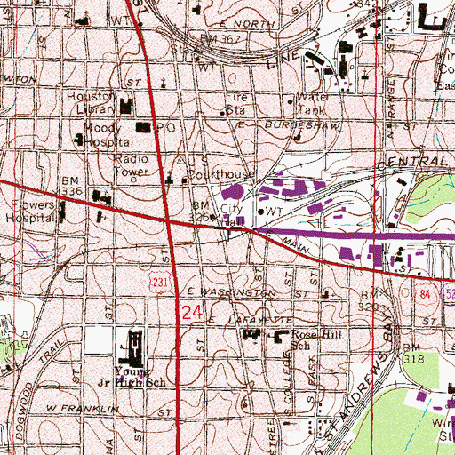 Topographic Map of Dothan, AL