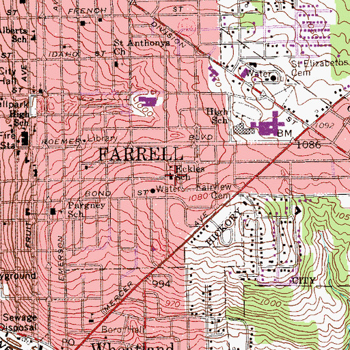 Topographic Map of Eckles School, PA