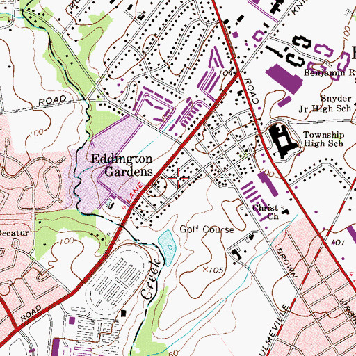 Topographic Map of Eddington Gardens, PA