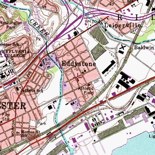 Topographic Map of Eddystone, PA